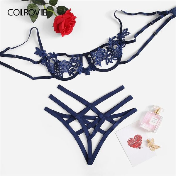 colrovie blue harness appliques underwire women intimates black thongs v-string transparent female underwear bra set y200115, Red;black
colrovie blue harness appliques underwire women intimates black thongs v-string transparent female underwear bra set y200115, Red;black