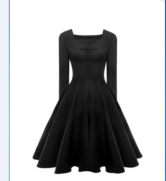 2020 new hepburn style big swing one line collar, solid color pompous skirt, long sleeve dress, Black;gray
2020 new hepburn style big swing one line collar, solid color pompous skirt, long sleeve dress, Black;gray