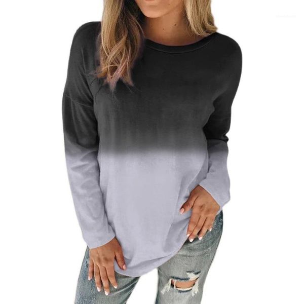 gradient tshirt loose long sleeve crew neck tees female daliy women tie dye, White
gradient tshirt loose long sleeve crew neck tees female daliy women tie dye, White