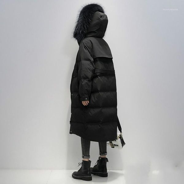 women's winter down jacket raccoon dog fur collar long coat female jacket 90% white duck down coats hooded women parkas pph12201, Black
women's winter down jacket raccoon dog fur collar long coat female jacket 90% white duck down coats hooded women parkas pph12201, Black