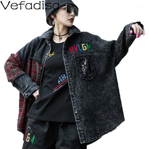 vefadisa plus size plaid patchwork denim jacket women 2020 autumn stitching color denim coat letter print women coat qyf34771, Black;brown
vefadisa plus size plaid patchwork denim jacket women 2020 autumn stitching color denim coat letter print women coat qyf34771, Black;brown