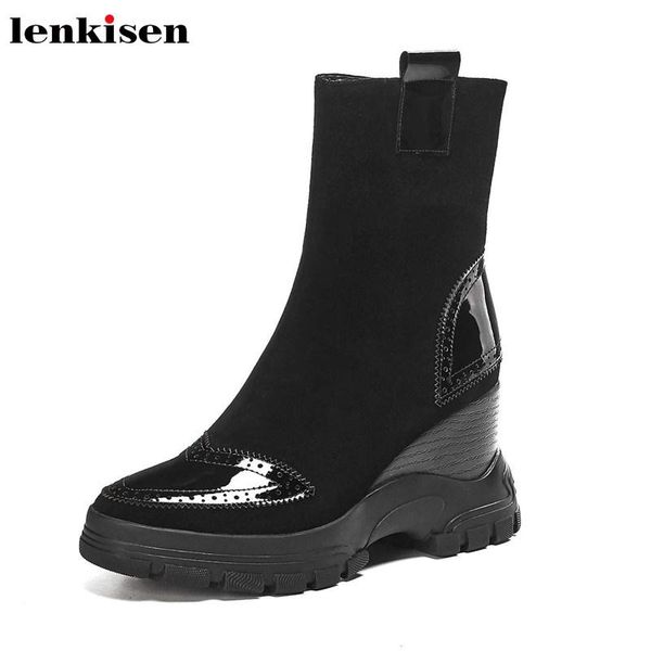 lenkisen breathable sheep suede patchwork patent leather wedges thick bottom round toe women keep warm fashion ankle boots l31, Black
lenkisen breathable sheep suede patchwork patent leather wedges thick bottom round toe women keep warm fashion ankle boots l31, Black