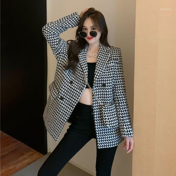 women's wool & blends korean fashion mid-length tweed retro plaid fried street suit jacket female woolen suit1, Black
women's wool & blends korean fashion mid-length tweed retro plaid fried street suit jacket female woolen suit1, Black