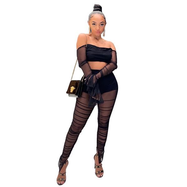 a6631 two-piece set cross-border womens clothing independent station european and american sheer mesh bell sleeve split trousers, Black;white
a6631 two-piece set cross-border womens clothing independent station european and american sheer mesh bell sleeve split trousers, Black;white
