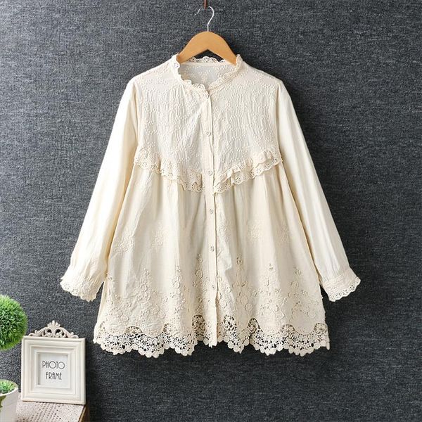 2021 new spring small fresh sweet lace collar embroidered long sleeved cotton shirt female mori girl, White
2021 new spring small fresh sweet lace collar embroidered long sleeved cotton shirt female mori girl, White