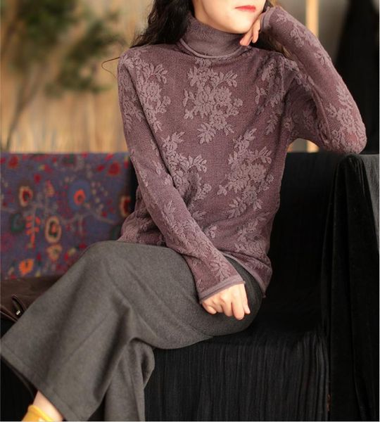 women's sweaters winter women sweater knitting flower slim-type retro casual turtleneck all-match vintage, White;black 
women's sweaters winter women sweater knitting flower slim-type retro casual turtleneck all-match vintage, White;black