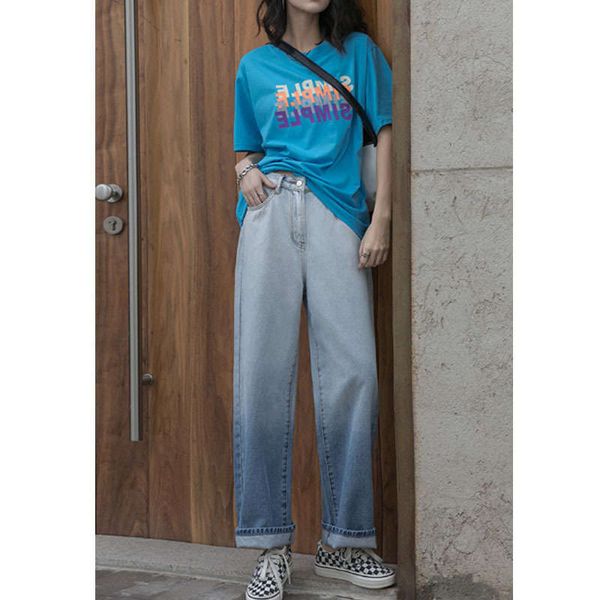 gradient waisted jeans women's summer student's straight tube loose and versatile thin show high wide leg pants, Blue
gradient waisted jeans women's summer student's straight tube loose and versatile thin show high wide leg pants, Blue
