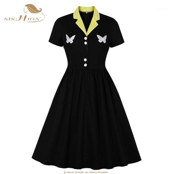sishion 2020 new short sleeve 50s 60s swing retro vintage dress vd1426 elegant women ladies butterfly embroidery black dress1, Black;gray
sishion 2020 new short sleeve 50s 60s swing retro vintage dress vd1426 elegant women ladies butterfly embroidery black dress1, Black;gray