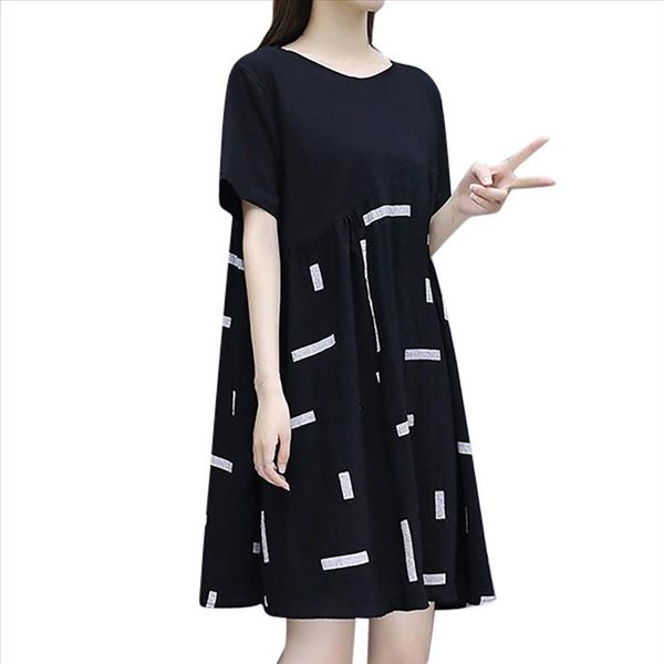 women dress short sleeve round neck stitching loose noble large size current elegant summer fashion short dress, Black;gray
women dress short sleeve round neck stitching loose noble large size current elegant summer fashion short dress, Black;gray