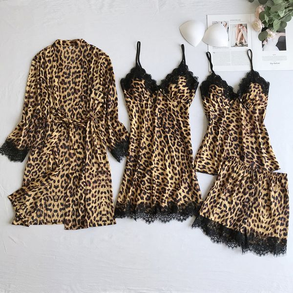 seasons retro leopard all women sleepwear thin lady pajamas set elastic female four-piece nightgown clothing, Black;white
seasons retro leopard all women sleepwear thin lady pajamas set elastic female four-piece nightgown clothing, Black;white