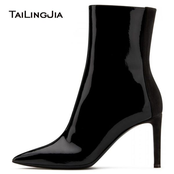 boots short pointed toe zipper stiletto high heel black patent leather suede large size factory handmade wholesale
boots short pointed toe zipper stiletto high heel black patent leather suede large size factory handmade wholesale
