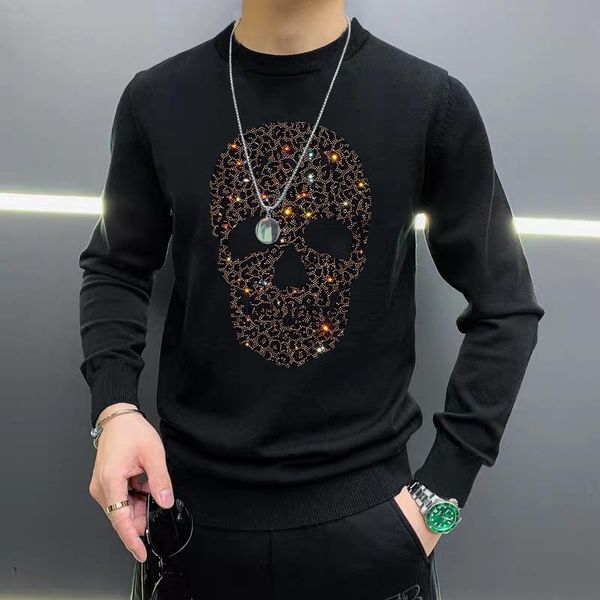 men's sweaters 2021 winter casual pullover round neck drill skull sweater pattern long-sleeved top, White;black
men's sweaters 2021 winter casual pullover round neck drill skull sweater pattern long-sleeved top, White;black