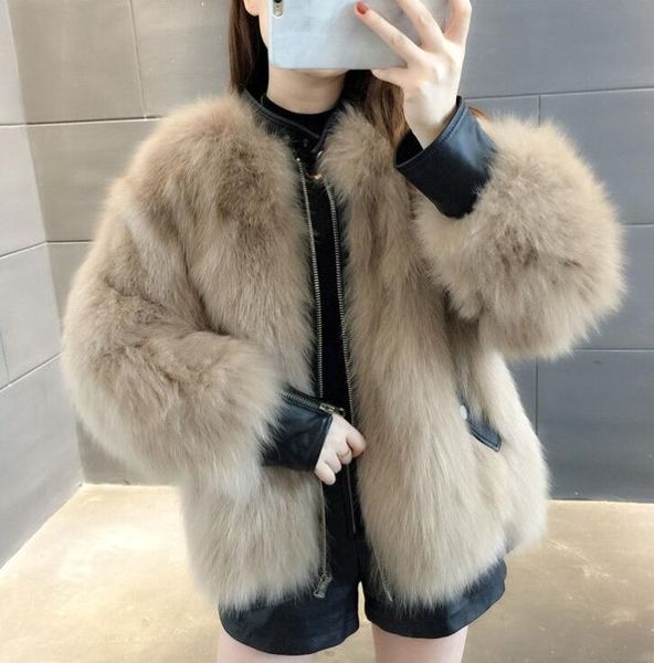 round neck thick wild imitation fox hair korean version of the net red fur coat stitching pu leather motorcycle short coat women, Black
round neck thick wild imitation fox hair korean version of the net red fur coat stitching pu leather motorcycle short coat women, Black