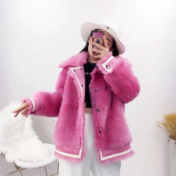 women's fur & faux 2021 winter jacket women fashion splicing leather blended wool slim girly street s outerwear ladies coat, Black
women's fur & faux 2021 winter jacket women fashion splicing leather blended wool slim girly street s outerwear ladies coat, Black