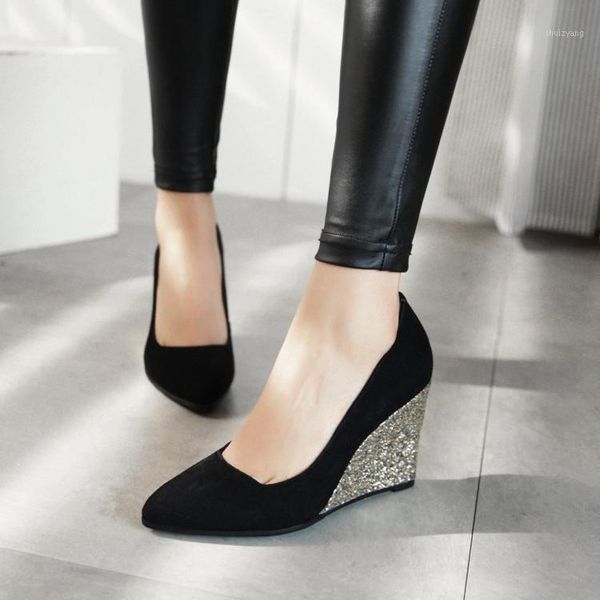 wedge platform women pump spring women's shallow lady plus-size shoes high-heeled shoes temperament pointed women's1, Black
wedge platform women pump spring women's shallow lady plus-size shoes high-heeled shoes temperament pointed women's1, Black