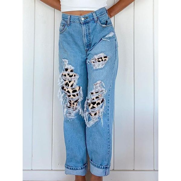 women's jeans women high waist denim loose pants female ripped leopard print slim printed trousers, Blue
women's jeans women high waist denim loose pants female ripped leopard print slim printed trousers, Blue