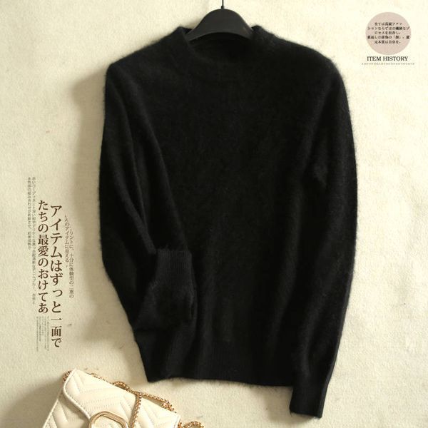 2021 quality very winter 100% mink cashmere and women's sweaters autumn soft half turtleneck high female sweater base h1qm, White;black 
2021 quality very winter 100% mink cashmere and women's sweaters autumn soft half turtleneck high female sweater base h1qm, White;black