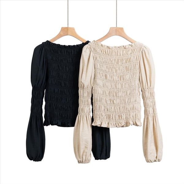 2020 spring womens new design sense round neck bubble long sleeves were thin and breathable front and back pleated shirt, White
2020 spring womens new design sense round neck bubble long sleeves were thin and breathable front and back pleated shirt, White