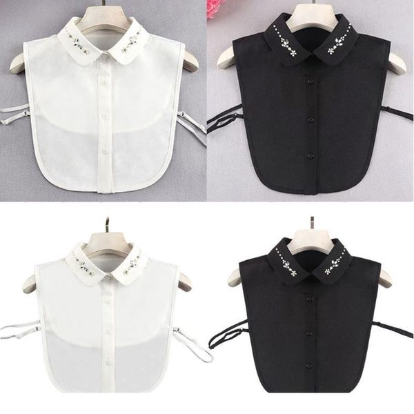 women rhinestone pearl beading floral decorative fake lapel dickey collar high low detachable half shirt blouse qylmhi, White
women rhinestone pearl beading floral decorative fake lapel dickey collar high low detachable half shirt blouse qylmhi, White