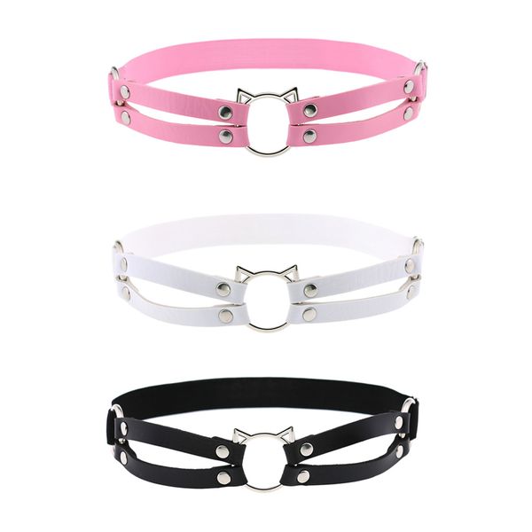 gothic cat pu leather garter thigh ring anti-slip rock dancer punk suspender, Black;white