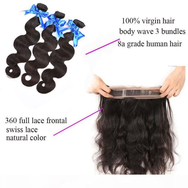 brazilian human hair 3 bundles with 360 full lace frontal with baby hair body wave remy hair weave with lace frontal closure, Black
brazilian human hair 3 bundles with 360 full lace frontal with baby hair body wave remy hair weave with lace frontal closure, Black