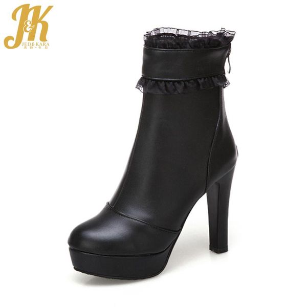 boots jk autumn thick high heels ankle women 2021 pu mesh female shoes round toe platform bootie footwear big size 34-43, Black 
boots jk autumn thick high heels ankle women 2021 pu mesh female shoes round toe platform bootie footwear big size 34-43, Black