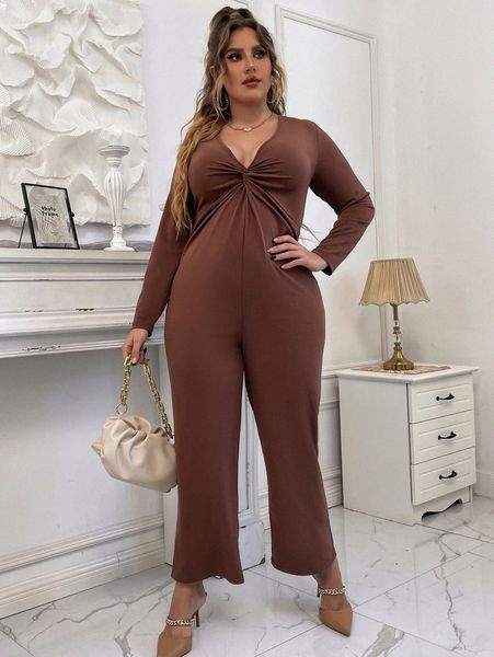 plus twist front flare leg jumpsuit 50zy#, Black