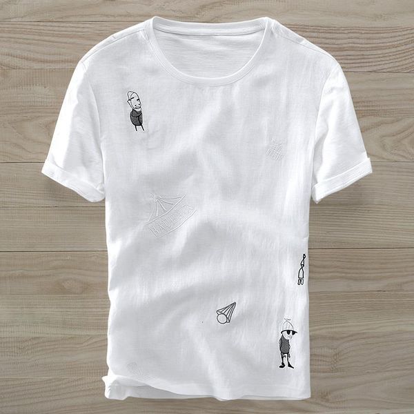 2021 new white cartoon embroidery linen short-sleeved men t-shirt round neck summer t shirt men casual fashion tshirt men camisa, White;black
2021 new white cartoon embroidery linen short-sleeved men t-shirt round neck summer t shirt men casual fashion tshirt men camisa, White;black