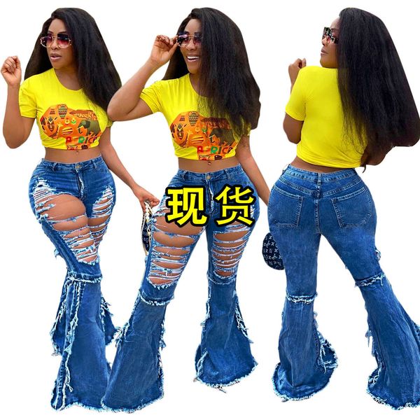 s390006 worsted hole denim women's casual tassel micro flared pants, Blue
s390006 worsted hole denim women's casual tassel micro flared pants, Blue