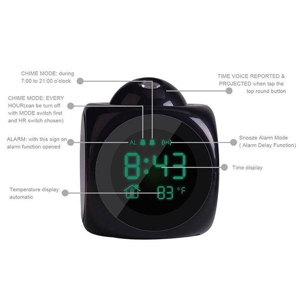 проекционный будильник со светодиодной лампой цифровой голос говорящий функция светодиодная настенная настенная потолочная проекция проекция 
проекционный будильник со светодиодной лампой цифровой голос говорящий функция светодиодная настенная настенная потолочная проекция проекция