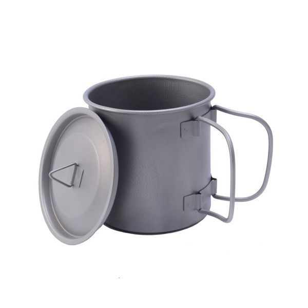 0.75l Outdoor Titanium Water Mug Cup With Lid And Foldable Handle Camping Cooking Pots Picnic Hang Pot