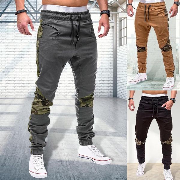 men outdoor gym pants elastic sweatpants gym pants men camouflage patchwork skinny drawstring ankle tied sports trousers, Black
men outdoor gym pants elastic sweatpants gym pants men camouflage patchwork skinny drawstring ankle tied sports trousers, Black