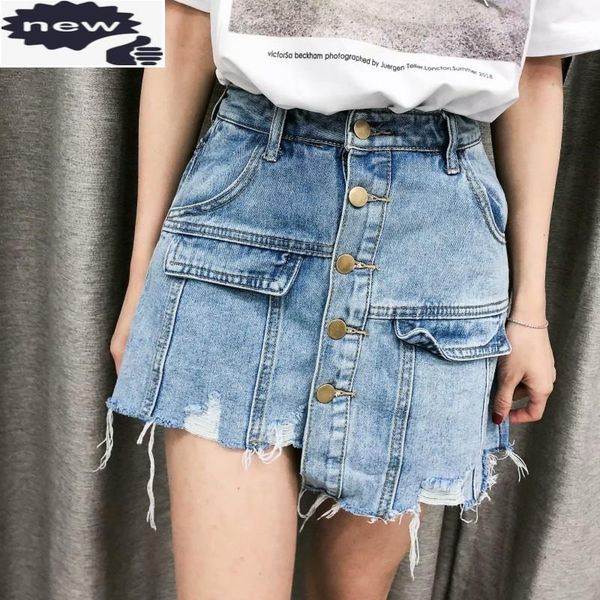 women harajuku irregular jeans skirts korean buttons high waist kpop denim short pants casual ripped streetwear shorts, Blue
women harajuku irregular jeans skirts korean buttons high waist kpop denim short pants casual ripped streetwear shorts, Blue