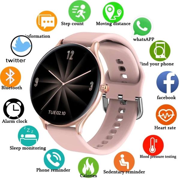 female touch screen smart watch, waterproof wristband with heart rate and sleep control, , new model in 2021
female touch screen smart watch, waterproof wristband with heart rate and sleep control, , new model in 2021