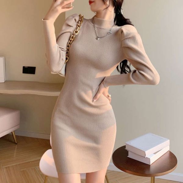 yu jie style bubble sleeve knitted bottoming dress for women in autumn and winter, Black;gray
yu jie style bubble sleeve knitted bottoming dress for women in autumn and winter, Black;gray