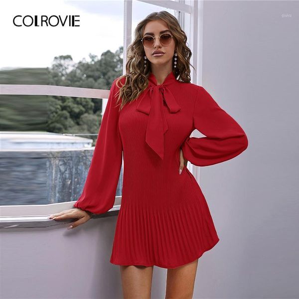 colrovie red tie neck lantern long sleeve pleated dress women autumn office lady elegant tunic solid mini dresses1, Black;gray
colrovie red tie neck lantern long sleeve pleated dress women autumn office lady elegant tunic solid mini dresses1, Black;gray