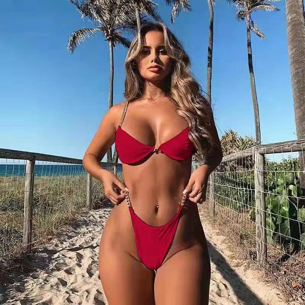 chain bikini 2020 solid color swimsuit women bikini set push up bathing suit pin buckle swimwear biquinis sale, White;black
chain bikini 2020 solid color swimsuit women bikini set push up bathing suit pin buckle swimwear biquinis sale, White;black