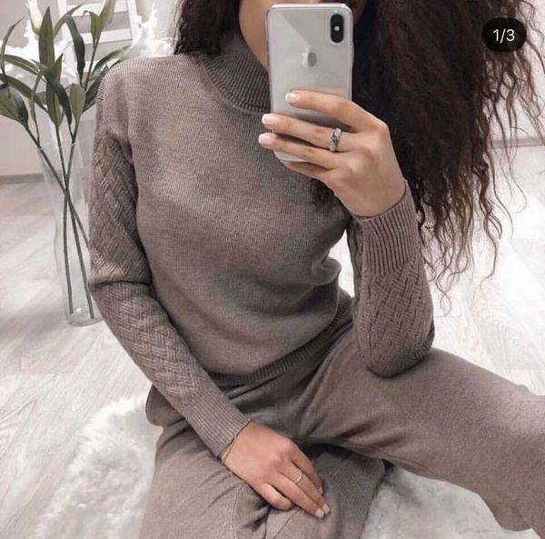 women's + pants sportswear knitted suit checkered sleeve high collar sweater two piece set 7 colors, Gray
women's + pants sportswear knitted suit checkered sleeve high collar sweater two piece set 7 colors, Gray