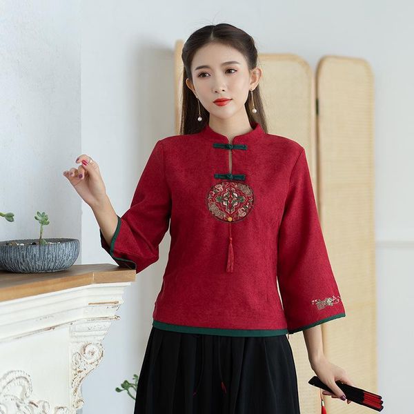 ethnic clothing women retro tang suit traditional chinese vintage embroidery velvet elegant shirts female casual buckle oriental cheong, Red
ethnic clothing women retro tang suit traditional chinese vintage embroidery velvet elegant shirts female casual buckle oriental cheong, Red