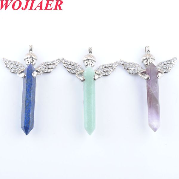 wojiaer natural gemstones pendant long sword hexagonal prism cupid angel wings for necklaces crystal women men jewelry bo907, Silver
wojiaer natural gemstones pendant long sword hexagonal prism cupid angel wings for necklaces crystal women men jewelry bo907, Silver