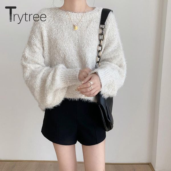 women's sweaters trytree 2021 autumn winter woman sweater casual shiny mohair o-neck puff sleeve pullovers elastic knitted solid, White;black
women's sweaters trytree 2021 autumn winter woman sweater casual shiny mohair o-neck puff sleeve pullovers elastic knitted solid, White;black