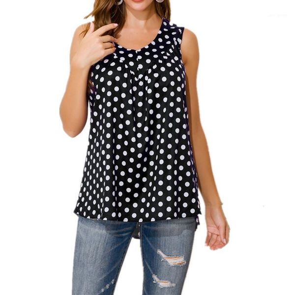 women summer t shirts 2020 casual sleeveless vest tees polka dot print t-shirt v-neck loose ladies shirt plus size 5xl1, White