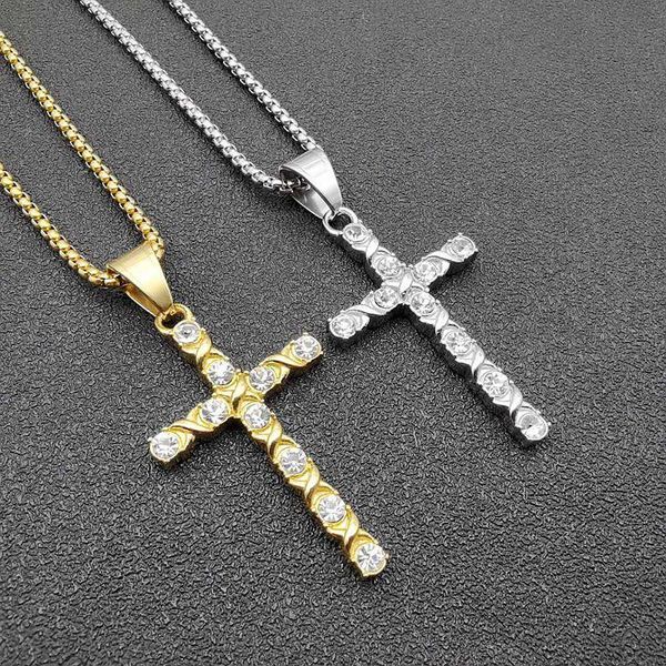 stainless steel zircon stone gold crystal cross christ necklace jewelry gift for him church gift, Silver
stainless steel zircon stone gold crystal cross christ necklace jewelry gift for him church gift, Silver