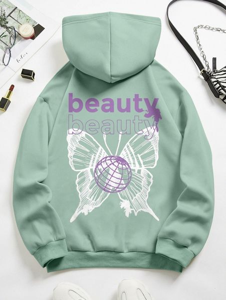 letter & butterfly print kangaroo pocket drawstring thermal hoodie v9js#, White;black
letter & butterfly print kangaroo pocket drawstring thermal hoodie v9js#, White;black