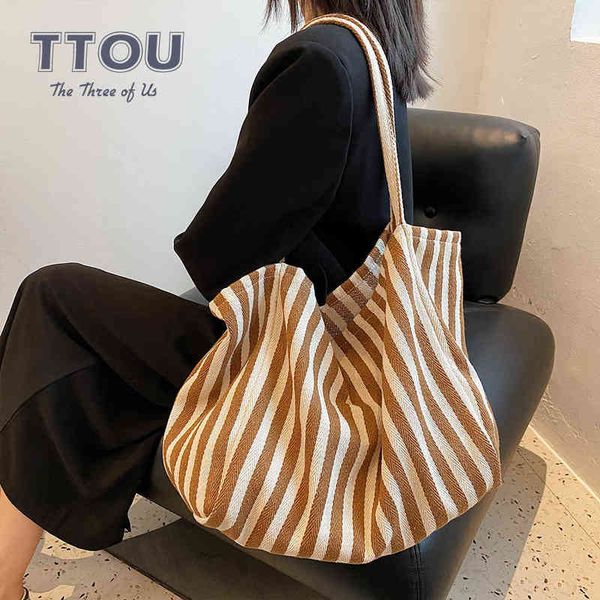 shopping bags large capacity canvas casual women s bucket handbag stripe pattern design female beach simple ladies tote 220310
shopping bags large capacity canvas casual women s bucket handbag stripe pattern design female beach simple ladies tote 220310
