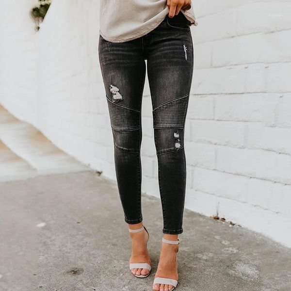 women's jeans casual street black women clothing ladies hole pleated pencil pants slim-fit cotton1, Blue
women's jeans casual street black women clothing ladies hole pleated pencil pants slim-fit cotton1, Blue