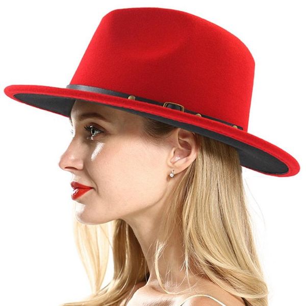 black red patchwork wool felt jazz hats hat belt buckle decor women wide brim cowboy cap sunhat, Blue;gray
black red patchwork wool felt jazz hats hat belt buckle decor women wide brim cowboy cap sunhat, Blue;gray