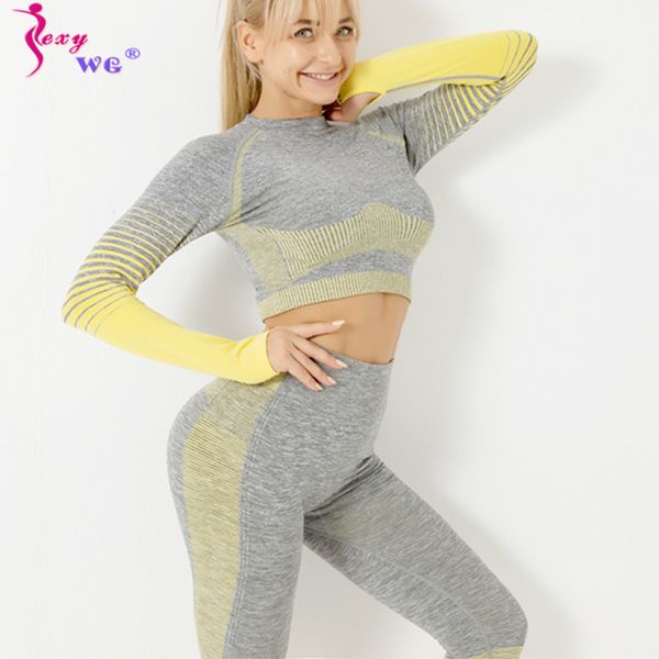 sexywg seamless yoga set gym clothing women fitness leggings + cropped shirt sport suits long sleeve tracksuit butt lifter pants c0122, Gray
sexywg seamless yoga set gym clothing women fitness leggings + cropped shirt sport suits long sleeve tracksuit butt lifter pants c0122, Gray