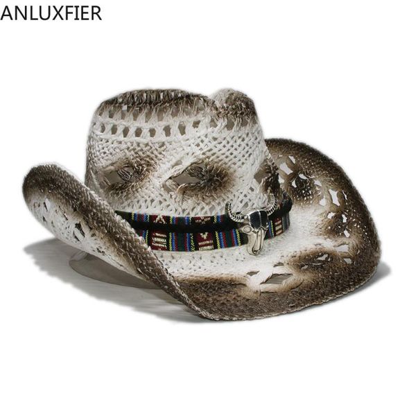 a193 men's straw sun hat retro cow leather belt caps men's west cowboy hat male e raffia straw 58 cm adjust, Blue;gray 
a193 men's straw sun hat retro cow leather belt caps men's west cowboy hat male e raffia straw 58 cm adjust, Blue;gray