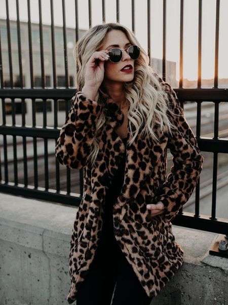women's fur & faux european and american winter coat women lapel leopard print jacket thicken fall warm sexy, Black
women's fur & faux european and american winter coat women lapel leopard print jacket thicken fall warm sexy, Black